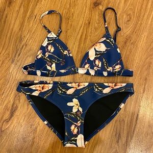 Neoprene Navy Blue Floral Bikini Set